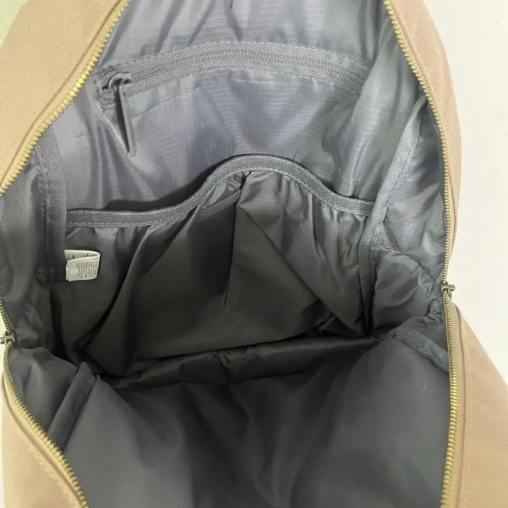 Lefrik Vegan Recycled Backpack Tote Khaki 12” x 13” x 3” Eco-Friendly Adjustable